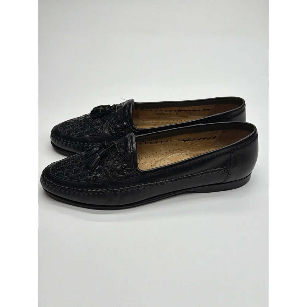 Santoni Mens Black Woven Leather Tassel Loafers Made‎ in Italy 11 B